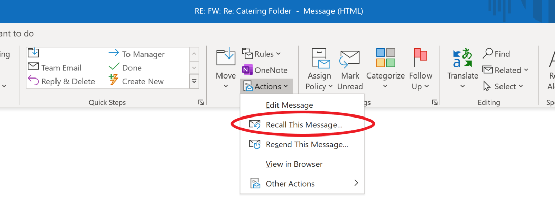 how do you recall an email in outlook 2016